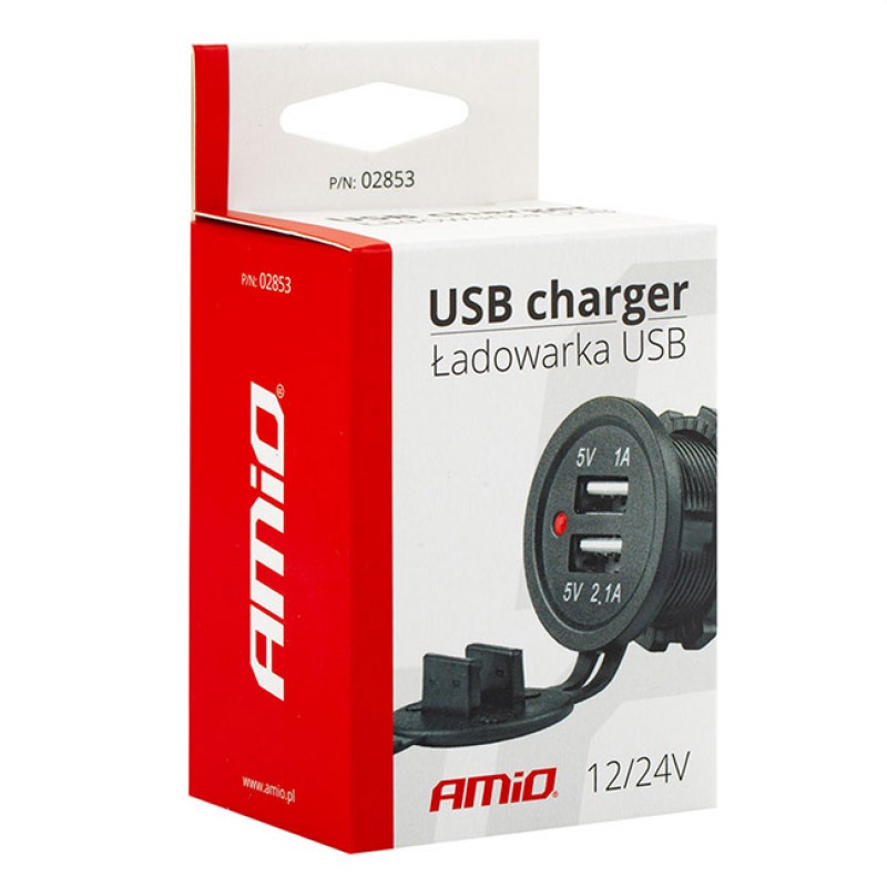 Σταθερή Θύρα Φόρτισης Usb Amio (02853) Με 2 Υποδοχές 12V & 24V Και Καπάκι 1 Τεμάχιο - 15464 49189